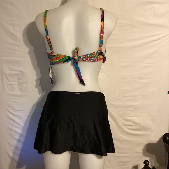 2142 NWT Bikini Bay MM38B CTBL Funky Feathers Cup Size Top with skirted bottom - Picture 3 of 5